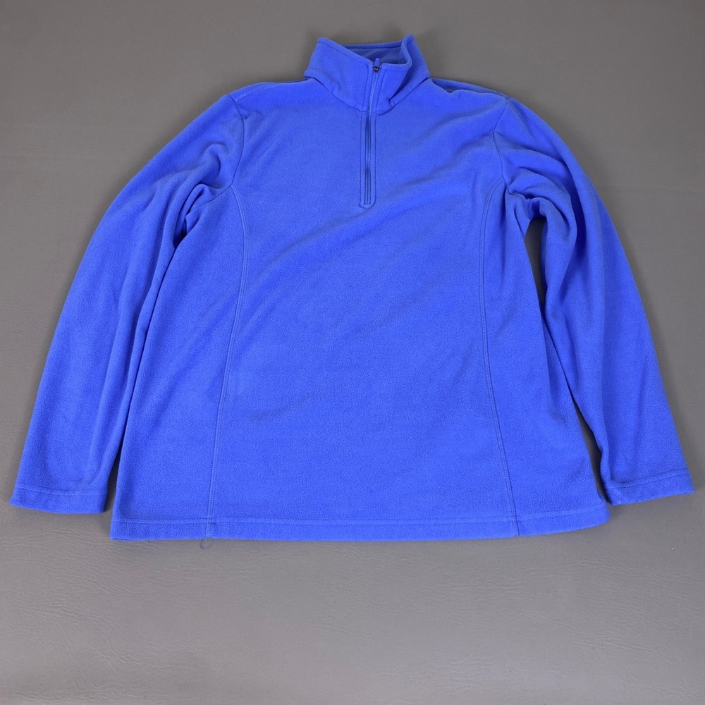 Lands End Blue Fleece 1/4 Zip Pullover Jacket Womens Large 14-16 Mock Neck Solid